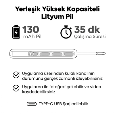 Akıllı Kulak Temizleme Cihazı - Kameralı - WiFi ve Mobil Uygulama Uyumlu