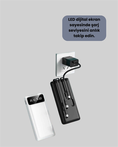 Akıllı LCD Ekranlı 20.000mAh Powerbank PD + USB + Type-C