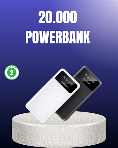 Akıllı LCD Ekranlı 20.000mAh Powerbank PD + USB + Type-C