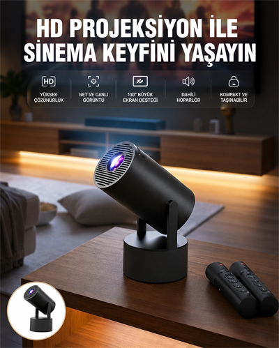 Akıllı Projeksiyon Cihazı Karaoke Mikrofonlu 1080P Android Yeni Nesil
