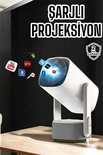 Akıllı Projeksiyon Powerbankli Taşınabilir Sinema Projektörü 4k HD Kaliteli Yeni Nesil