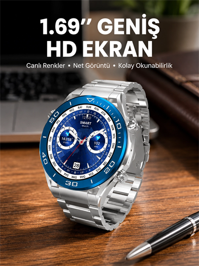 Akıllı Saat 1.62 İnç Ultimate Nabız Sensörlü Sesli Görüşme Yapabilen Yeni Nesil