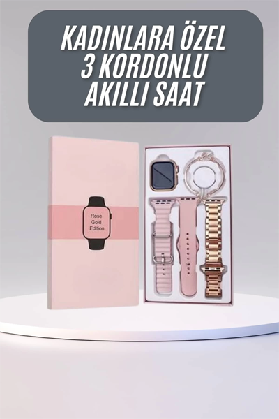 Akıllı Saat 3 Kordonlu Ve Aksesuarlı Bayanlar Için Şık Rose renk
