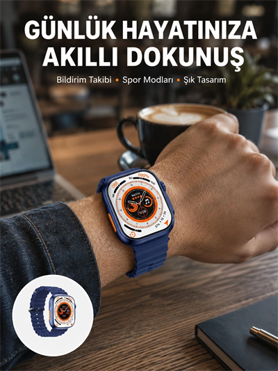 Akıllı Saat 360 mAh Çoklu Spor Modlu Lacivert Siyah Kordon Yeni Nesil