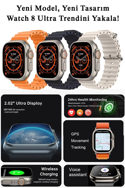 Akıllı Saat 49mm 2.08 Ekran GPS Sim Kartlı Titanyum Kordonlu Sesli Görüşme Nabız Ölçer Uyku Takibi