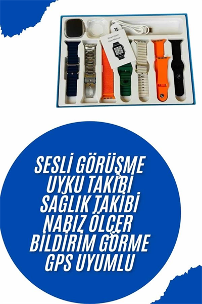 Akıllı Saat 7 Kordon Hediyeli Takvim Alarm Nabız Ölçer Bildirim Görme Sesli Görüşme