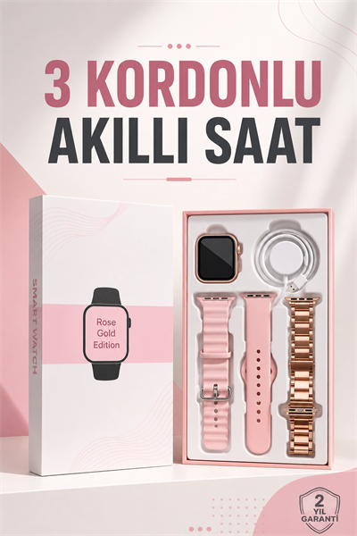 Akıllı Saat Amoled Ekran 3 Kordonlu Aksesuar Hediyeli Sesli Görüşme