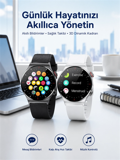 Akıllı Saat Amoled Ekran Bluetooth Bağlantılı Sesli Görüşme Nabız Ölçer