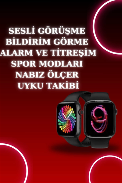 Akıllı Saat Arama Görüşme Bildirim Görme Uyku ve Sağlık Takibi Nabız Ölçer 3 Kordon Hediyeli