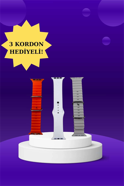 Akıllı Saat Arama Görüşme Bildirim Görme Uyku ve Sağlık Takibi Nabız Ölçer 3 Kordon Hediyeli