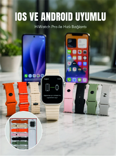 Akıllı Saat Bluetooth Arama Özellikli 7 Kordonlu Spor ve Günlük Kullanıma Uygun
