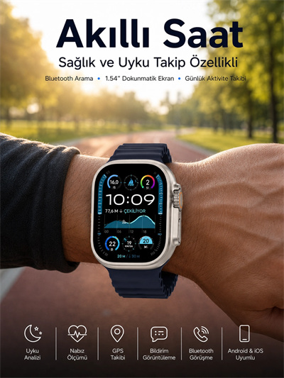 Akıllı Saat Bluetooth Bağlantılı NFC ve GPS Uyumlu Nabız Ölçer Sesli Görüşme Yeni Nesil