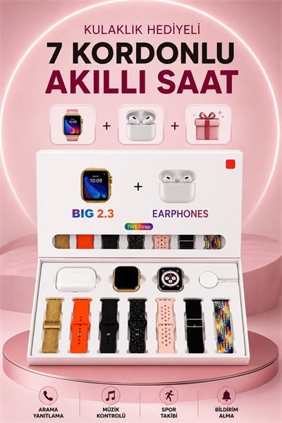 Akıllı Saat Bluetooth Kulaklık Hediyeli Bildirim Görme Sesli Görüşme Çoklu Kordon