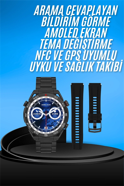Akıllı Saat Çelik Kordonlu Amoled Ekran Android ve İOS Uyumlu Çağrı Cevaplayabilen Yeni Nesil