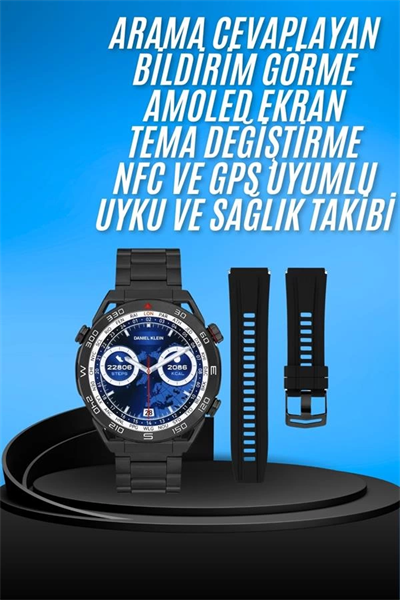 Akıllı Saat Çelik Kordonlu Amoled Ekran Android ve İOS Uyumlu Çağrı Cevaplayabilen