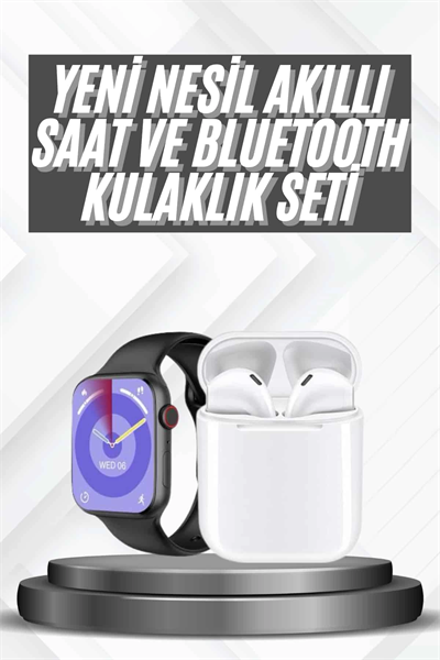 Akıllı Saat Gümüş Kasa Bluetooth Kulaklık Hediyeli Çok Fonksiyonlu İkili Set