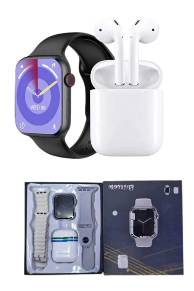 Akıllı Saat Gümüş Kasa Bluetooth Kulaklık Hediyeli Çok Fonksiyonlu İkili Set