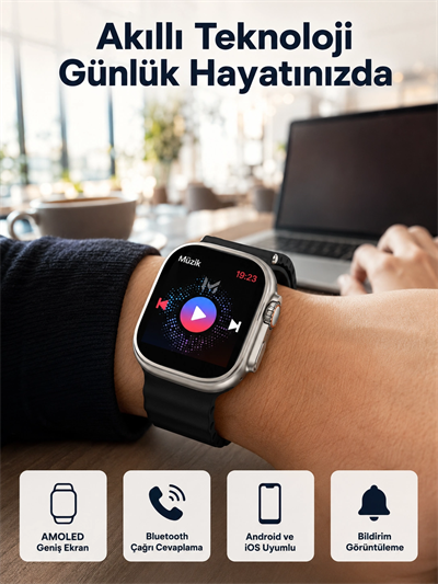 Akıllı Saat Kol Saati Android ve İOS Uyumlu Nabız Ölçer Sesli Asistan