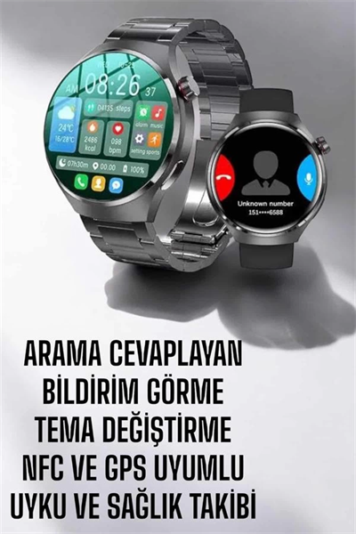 Akıllı Saat Metal Kordonlu GPS ve NFC Uyumlu Arama Cevaplayan