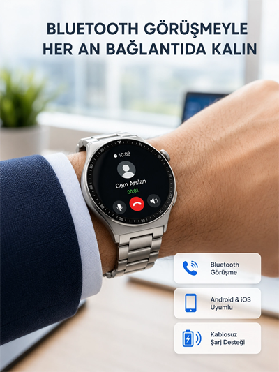Akıllı Saat NFC – Bluetooth Arama ve Kablosuz Şarj Özellikli