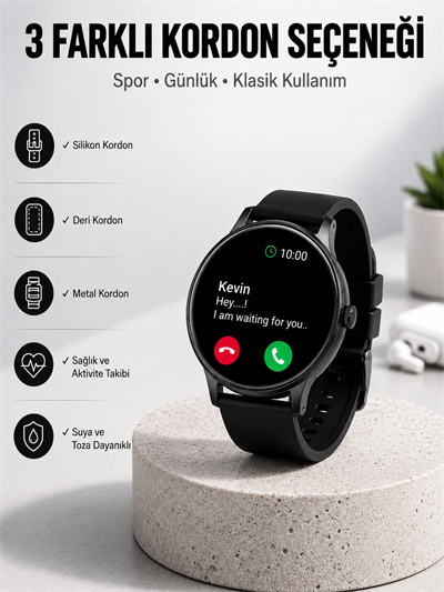 Akıllı Saat Sesli Görüşme Bluetooth Bağlantılı 3 Kordonlu Yeni Nesil