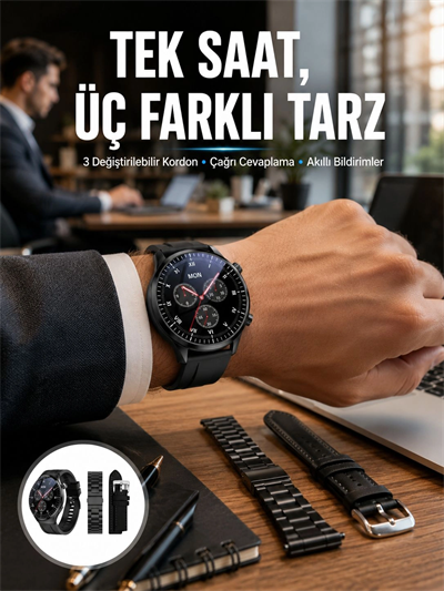 Akıllı Saat Yeni Nesil Üç Kordonlu Nabız Ölçer Çağrı Cevaplama Yeni Nesil