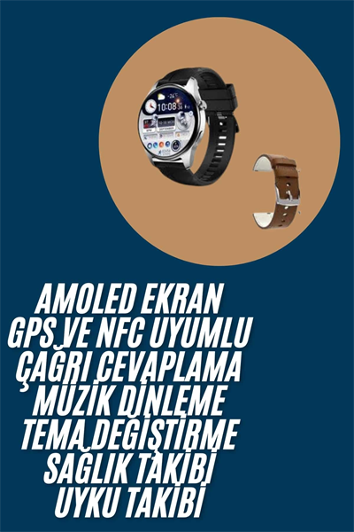 Akıllı Saat Yuvarlak Ekran Sesli Görüşme Özellikli Siyah Akıllı Unisex Kol Saati