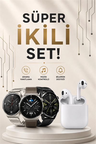 Akıllı Saat ve Kulaklık Seti Dokunmatik Ekran 5.0 Bluetooth Bağlantılı Sesli Görüşme