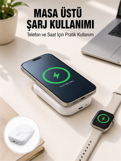 Akıllı Saat ve Telefon Uyumlu 4’ü 1 Arada Powerbank 10000 mAh Yeni Nesil