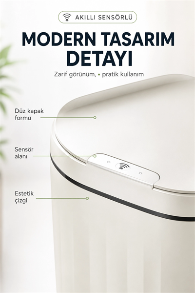 Akıllı Sensörlü 20 Litre Çöp Kovası Sessiz Kapaklı Modern Hijyenik Ev Tipi Çöp Kutusu