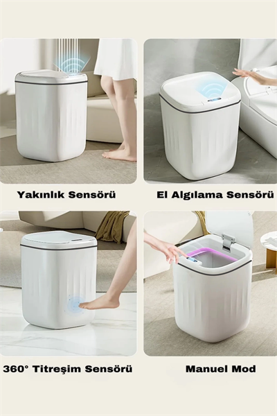 Akıllı Sensörlü Antibakteriyel Çöp Kovası 20 lt Piller Kutuya Dahil