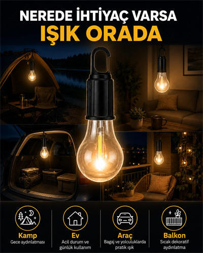 Akıllı Sensörlü USB Şarjlı Kamp Lambası