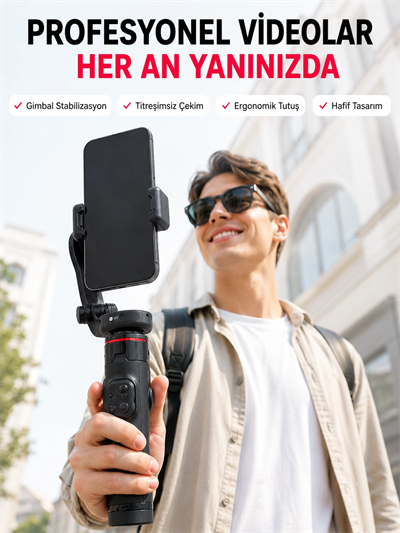 Akıllı Takipli Gimbal Selfie Stick Profesyonel Video Çekim Stabilizatörü Uzayabilir Tripod Bluetooth Kumandalı