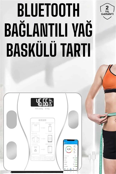 Akıllı Tartı Dijital Baskül Yağ Su Kas Vücut Kitle Kilo Ölçer Tartı