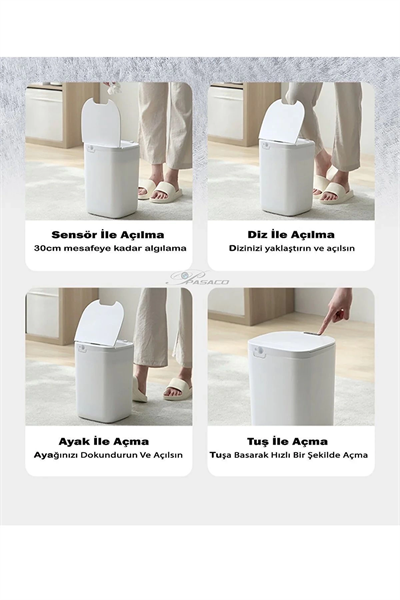 Akıllı Teknolojik Çöp Kutusu Otomatik Sensörlu Çöp Tenekesi Pilli Çöp Kovası 20L