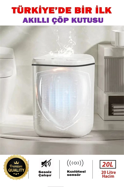 Akıllı Teknolojik Çöp Kutusu Otomatik Sensörlu Çöp Tenekesi Pilli Çöp Kovası 20L
