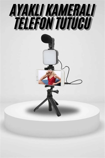 Akıllı Telefon Vlog Kiti Tripod Mini Mikrofonlu Telefon Tutucu