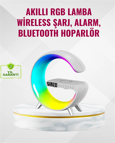 Akıllı Uyku Lambası Gündoğumu Alarmı Kablosuz Şarj ve Müzik Çalar
