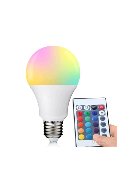 Akıllı ampul E27 duy 8,5 watt beyaz ışık uzaktan kumandalı dim özelliği renkli - E27 Duy Tipi