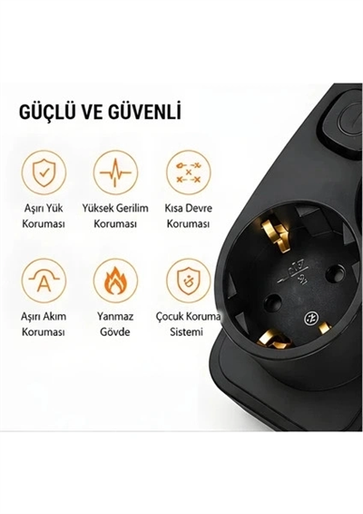 Akım Korumalı 5’li Priz 2xusb 2xtype-c Çıkış Akım Koruma Çoklu Priz Çoğaltıcı Anahtarlı Ftr-31 Siyah