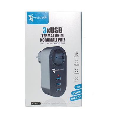 Akım Korumalı Tekli Priz - Akıllı Akım Dengeleme - 3xusb - Isıya Karşı Dayanıklı (3936)