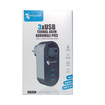 Akım Korumalı Tekli Priz - Akıllı Akım Dengeleme - 3xusb - Isıya Karşı Dayanıklı Bx40