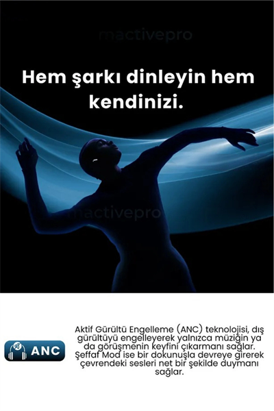 Aktif Gürültü Önlemeli (ANC) TWS Bluetooth Kulaklık, Şeffaf Mod ve Dokunmatik Kontrol
