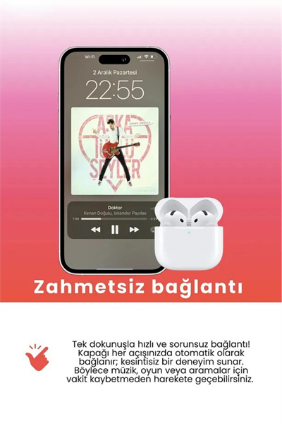 Aktif Gürültü Önlemeli (ANC) TWS Bluetooth Kulaklık, Şeffaf Mod ve Dokunmatik Kontrol