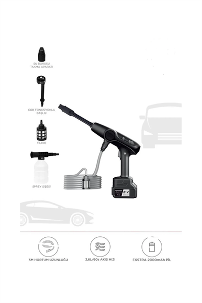 Akülü Şarjlı Yüksek Basınçlı Oto Araba Bahçe Yıkama,temizleme Su Sı