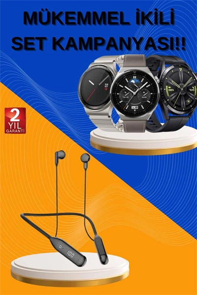 Alarm ve Titreşim Özellikli Akıllı Saat ve Mikrofonlu Kablolu Bluetooth Kulaklık 60 Saat