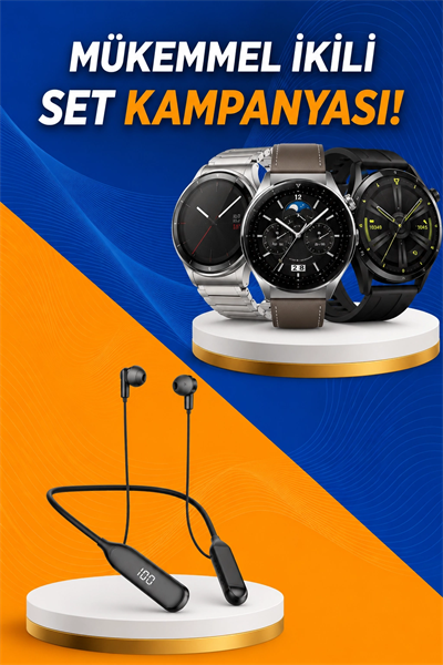 Alarm ve Titreşim Özellikli Akıllı Saat ve Mikrofonlu Kablolu Bluetooth Kulaklık 60 Saat