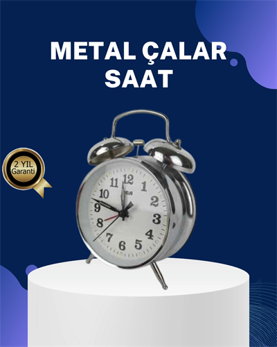 Alarmlı Dekoratif Yuvarlak Masa Saati Gümüş Renk Sessiz ve Işıklı