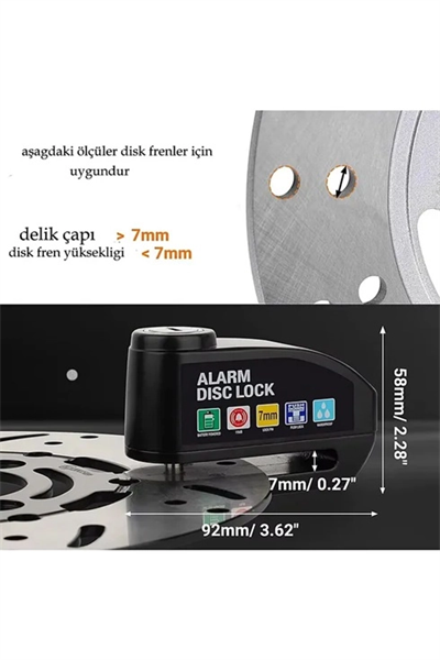 Alarmlı Disk Kilidi Motorsiklet Scooter Bisiklet Sesli Alarm 110 Desibel Yüksek Ses