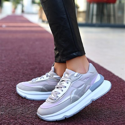 Aleh Gri Cilt Bağcıklı Spor Ayakkabı